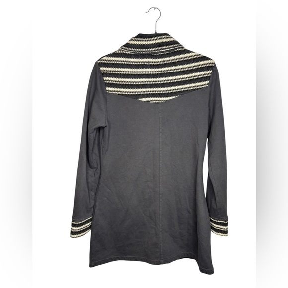 Prana Rowen Gray Woven Striped Button Front Fleece Longline Trench Jacket - Picture 5 of 9
